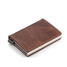 Load image into Gallery viewer, Automatic Silde Aluminum ID Cash Card Holder Genuine Leather Men