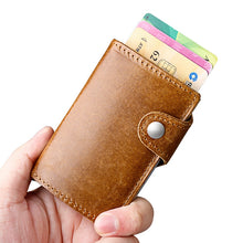 Load image into Gallery viewer, Men 100% cow Genuine Leather Men Aluminum Wallet Pocket ID Card holder RFID